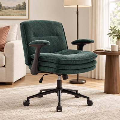 Chaise de bureau Wyrick à jambes croisées avec accoudoirs relevables, chaise de coiffeuse large et croisée, chaise de bureau pivotante ergonomique à roulettes pour bureau à domicile - Verte