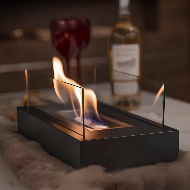 Rectangle Glass Large Tabletop Fireplace 13.8"  Portable Fire Bowl Pot Clean Burning Fireplace for Indoor Outdoor Patio Parties Events