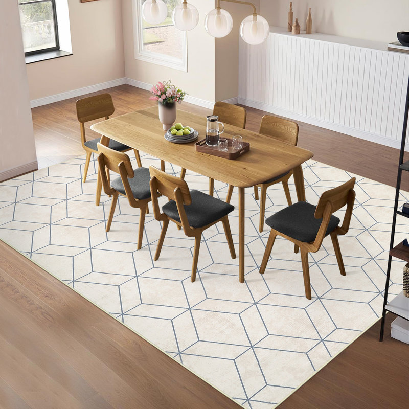 9x12 Beige Runner Washable Indoor Area Rug Geometric Pattern Non Slip Stain Resistant Carpet, Rectangle 9' x 12'