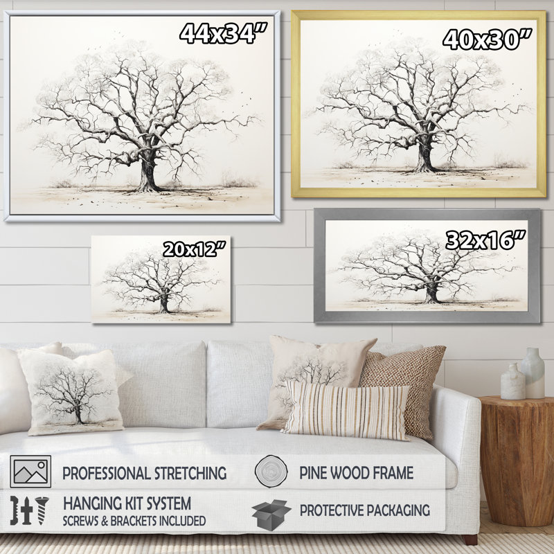 Arbre africain, minimalisme III, sur toile, H 30 po x l 40 po x P 1,5 po, Cadre flottant noir