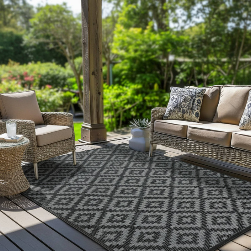 Tapis d'extérieur réversible imperméable 4 x 6 pour terrasse de camping