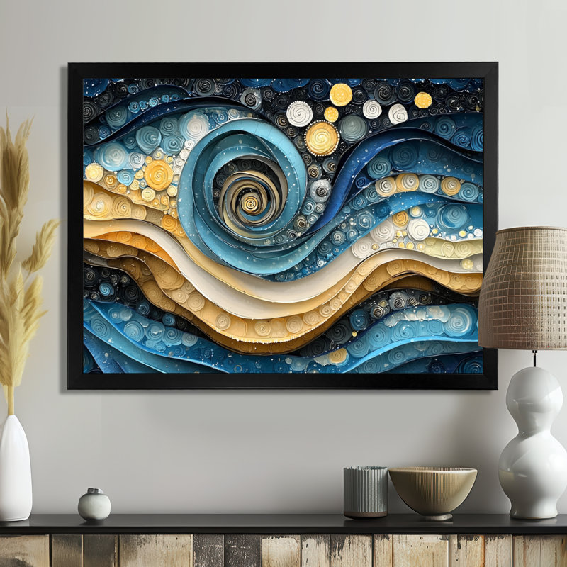 Weesner - Abstract Large Wall Art, H 30 po x l 40 po, Cadre simple, Noir, noir, noir, noir