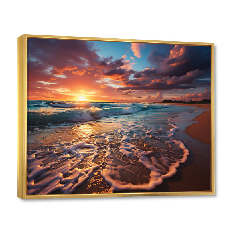 «Sunset Beachside Horizon V», reproduction sur toile, H 24 po x l 32 po, Cadre flottant doré