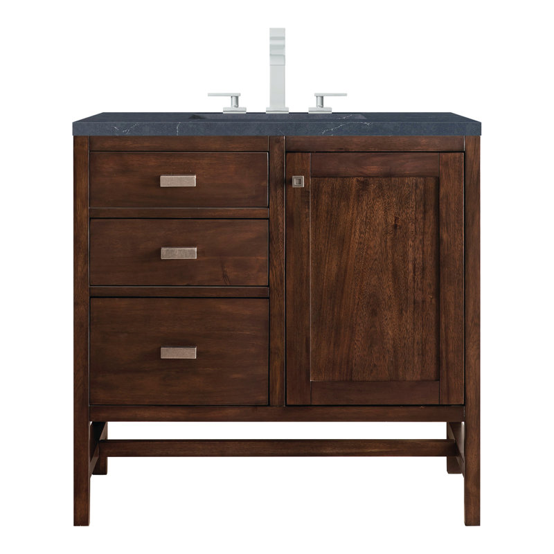 Addison 36'' Single Bathroom Vanity with Top, Mid-Century Acacia, Charcoal Soapstone, 8" Widespread