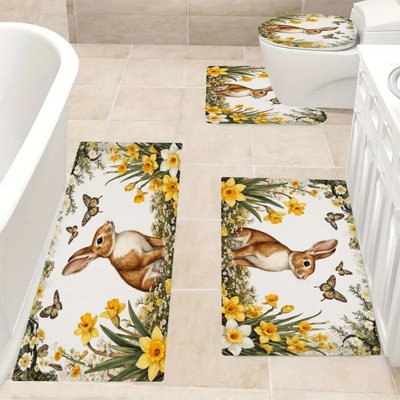 Bunny in Daffodil Garden, Bath Rug Set, 4-Piece for Toilet