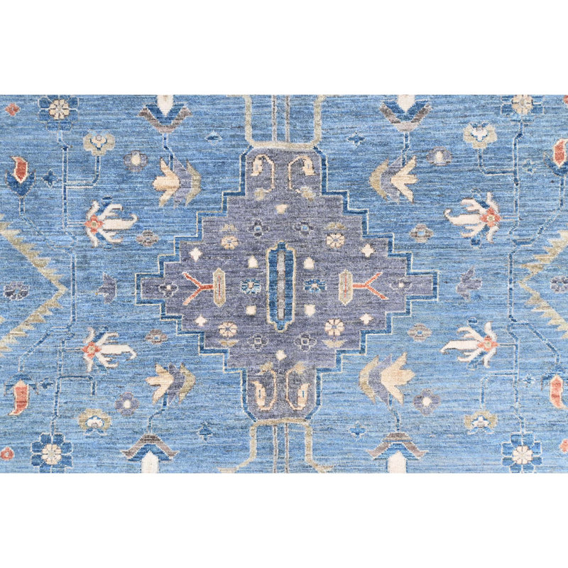 Tapis bleu clair unique de 8 pi 3 po x 9 pi 11 po