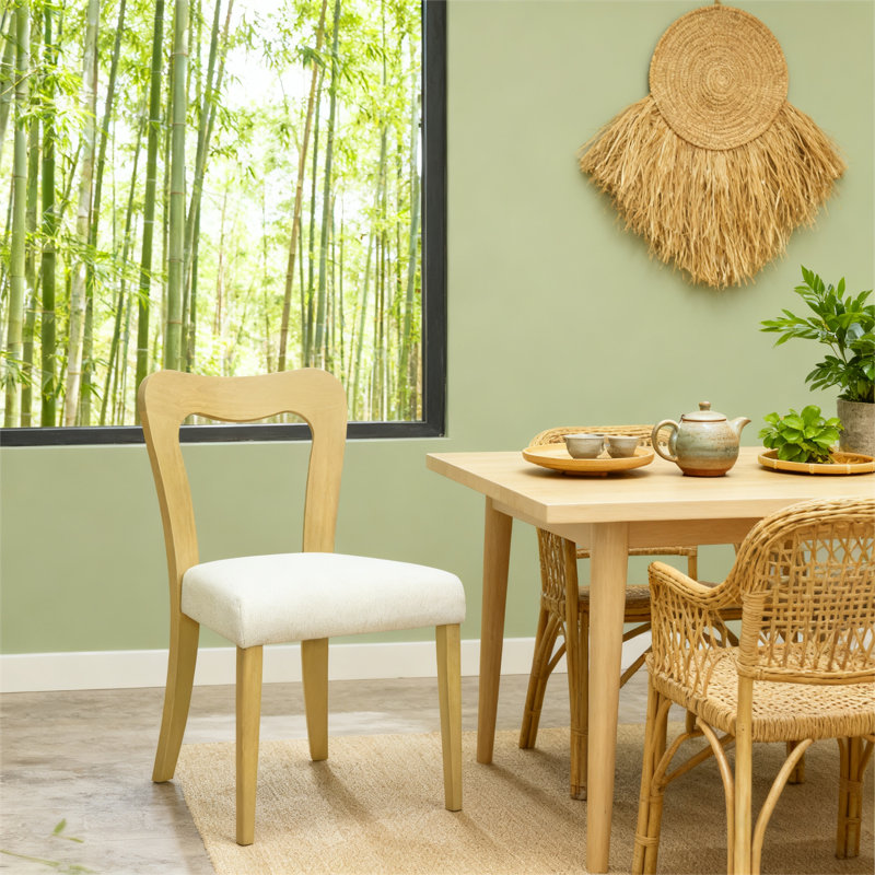  Ensemble de 2 chaises de salle à manger sans accoudoirs, Beige, Bois de frêne naturel