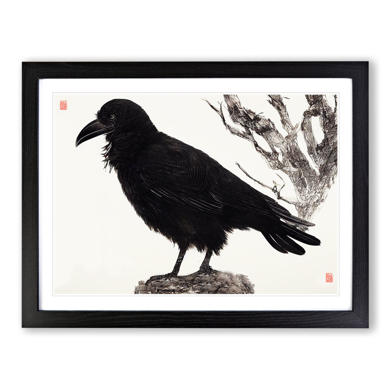 Amazing Raven Bird - Single Picture Frame Print, 46cm H x 64cm W x 2cm D, Black Framed