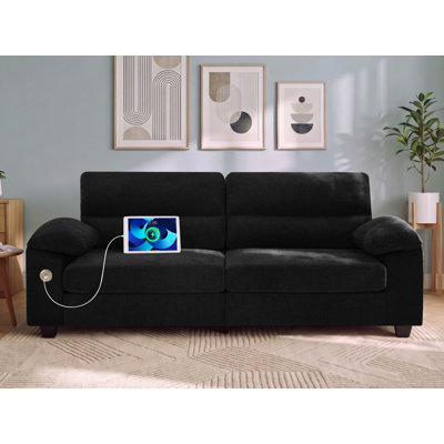 Causeuse surdimensionnée 87 po avec ports de chargement rapide intégrés, canapé en chenille à assise très profonde 87 po