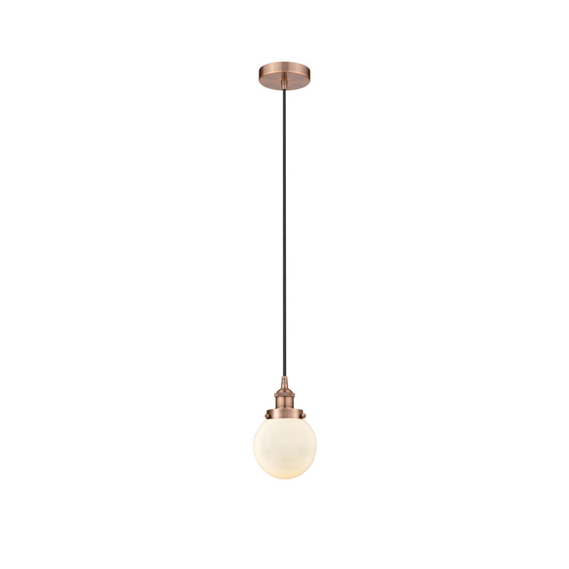 Luminaire suspendu simple à 1 lumière Frederick, Blanc, H 9,5 po x l 6 po x P 6 po, Cuivre