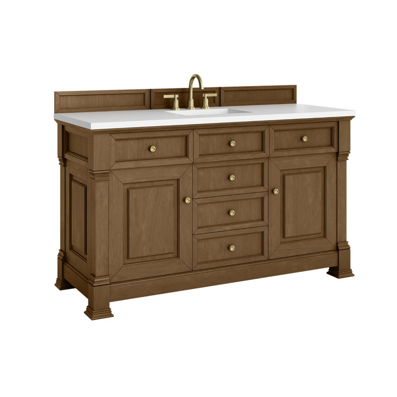 Brookfield Single Vanity, Widespread, Honey Oak, White Zeus