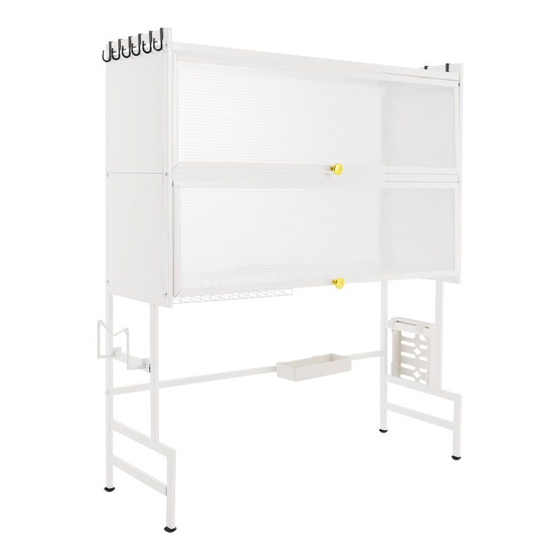 2-Tier H-Shaped Over Sink Dish Drying Rack Sink Drainer Rack, Dish Drying Rack With Hooks,  Knife Holder, Chopstick Basket