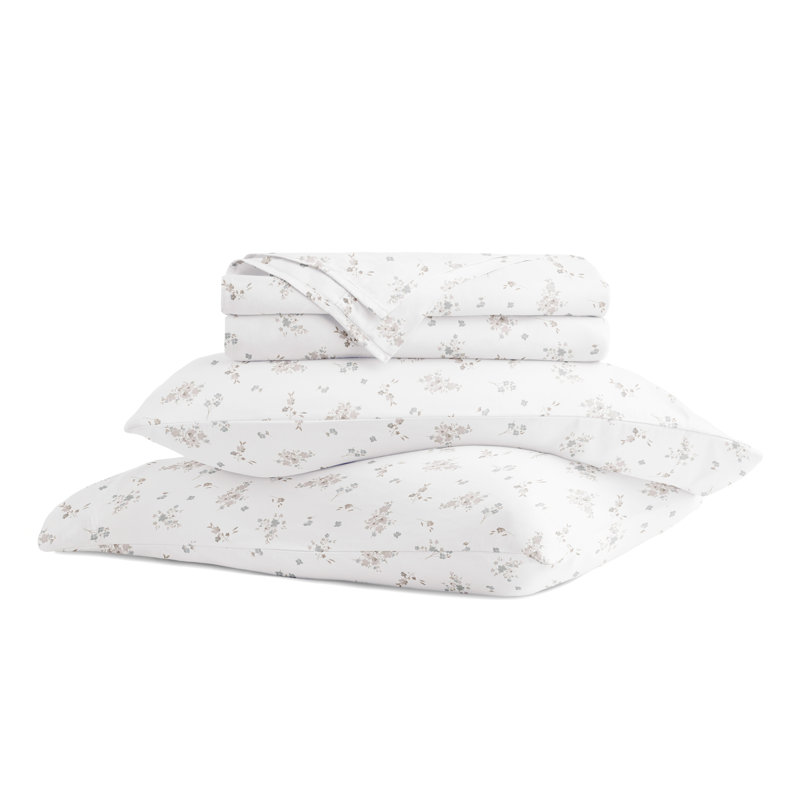 Ensemble de draps 100% satin de coton, Ensemble de draps pour grand lit avec 2 taies d'or, Bouquet rose bonheur