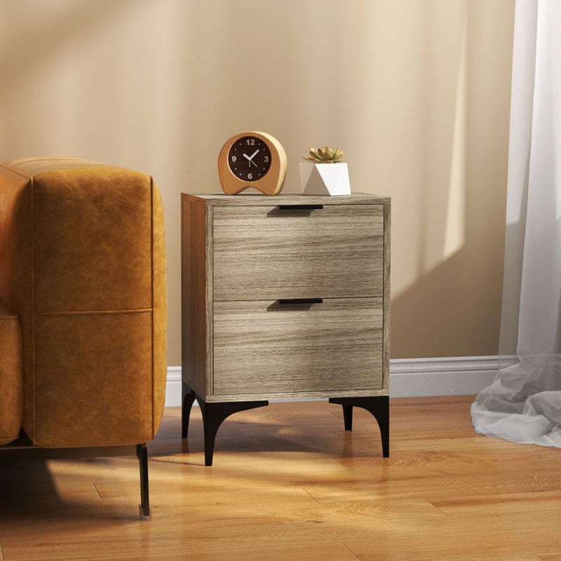 Cherylle 40cm W Manufactured Wood Bedside Table, Grey/Black