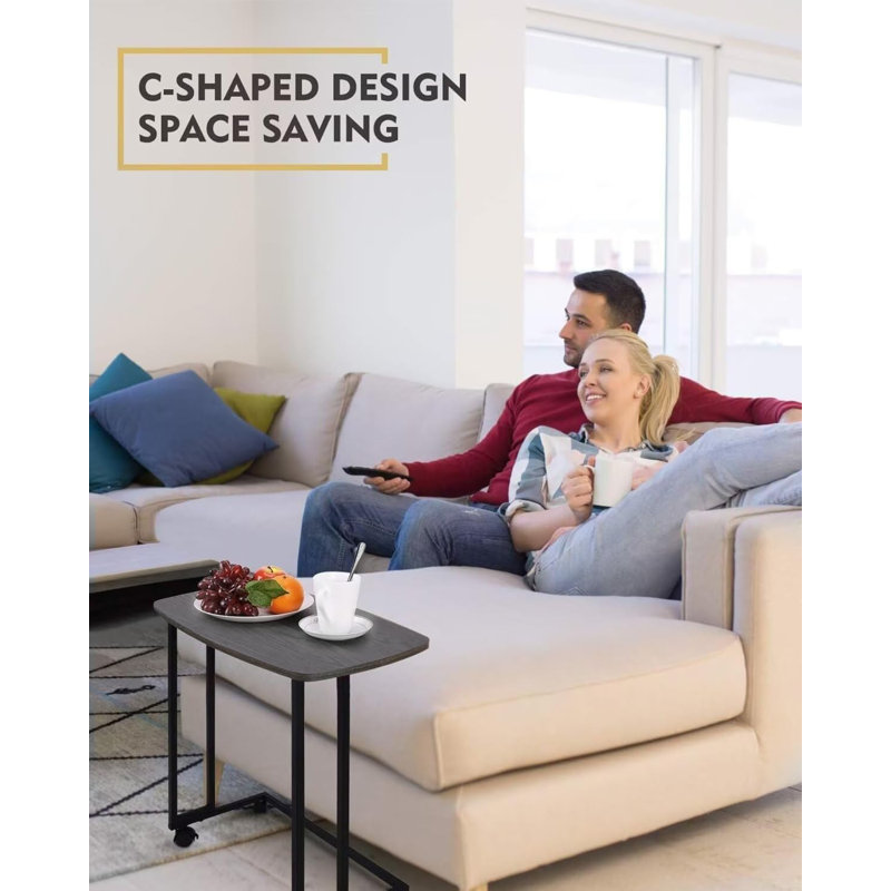 C Shape End Tables,TV Tray Couch Table With Removable Wheels,Metal Movable Sofa Side Table For Living Room,Bedroom,Black