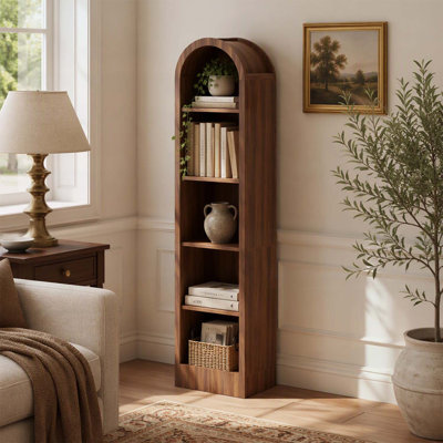 Bibliothèque cintrée de 170 cm de haut, style moderne du milieu du siècle, 5 niveaux de rangement avec étagères ouvertes pour différentes pièces, durable et élégante