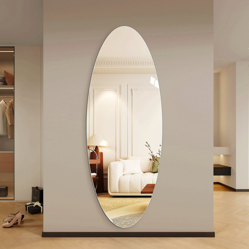 65" X 24" Full Length Wall Mirror, Oval Design, 5Mm Copper-Free Silver Glass, Moisture-Resistant & Anti-Oxidation, HD Reflection, Wall-Mounted For Entryway, Bedroom & Salon