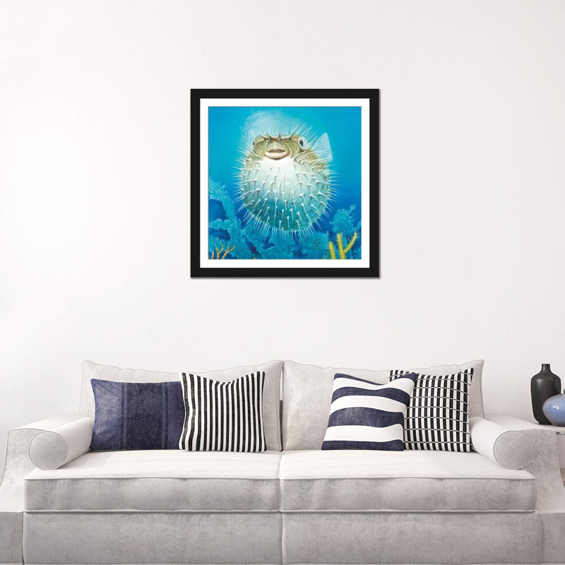 Art sur toile décoratif "fisher fish", H 16 po x l 16 po x P 1 po, Papier d'art encadré noir, Blanc