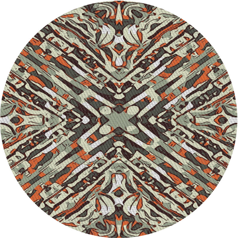 Tapis orange/vert/gris à tissage électrique, Rond 3 pi