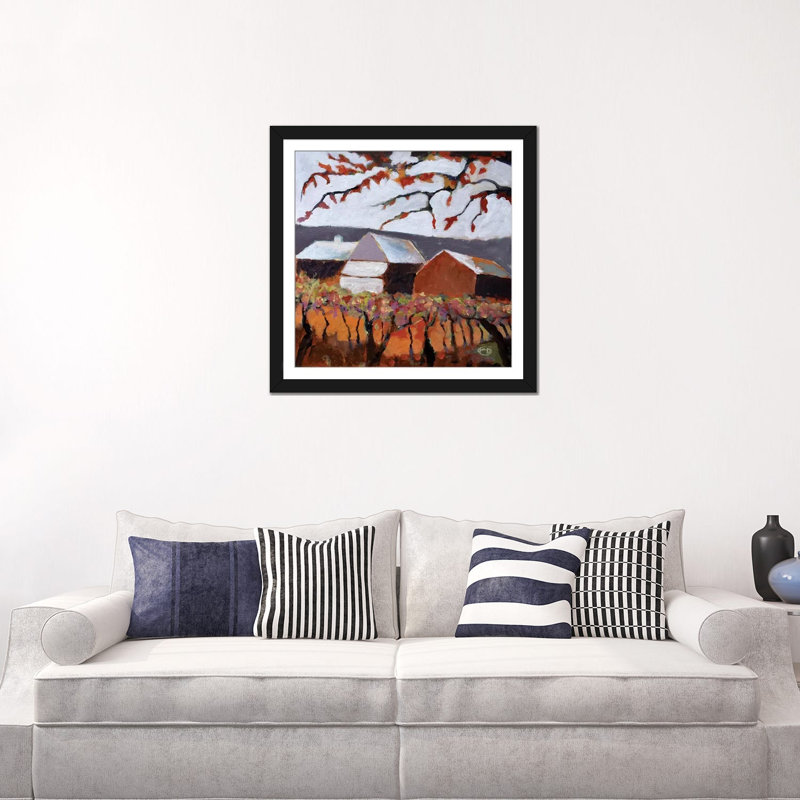 «Autumn Vineyard», reproduction sur toile, H 16 po x l 16 po x P 1 po, Papier d'art encadré noir, Blanc