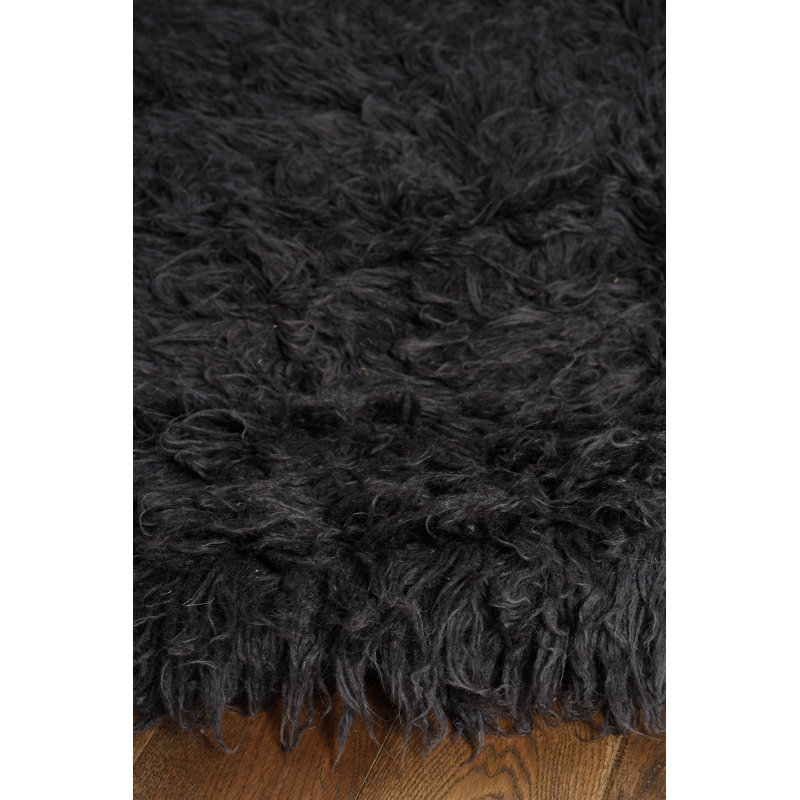 Alamin Flokati Wool Shag Hand Loomed Grey Rug, Rectangle 2'4" x 4'3"
