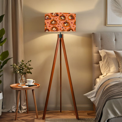  Tripod Standing Lamp Halloween Ghosts Pumpkin Houses Autumn Leaves Pink Remote Controlled Dimmable LED Floor Lamp with Beech Wood Legs & Detachable Linen Shade for Farmhouse Apartment Living Room and Bedroom