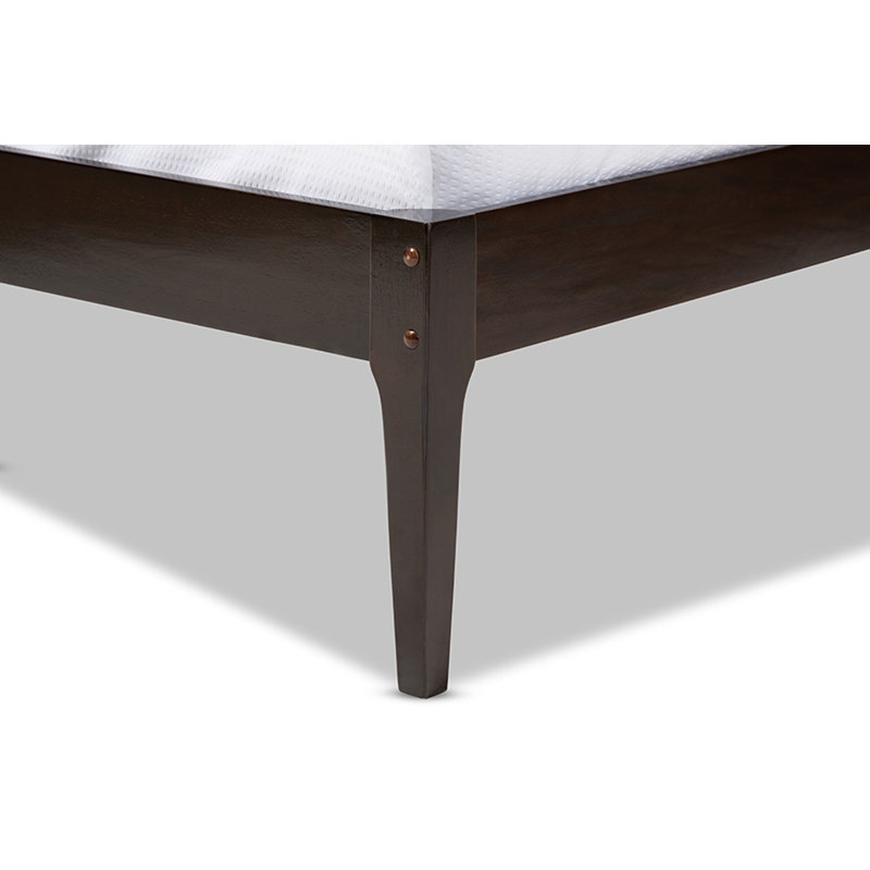 Quill Bed Frame, Mid-Century Modern Solid Wood, Queen, Cappuccino