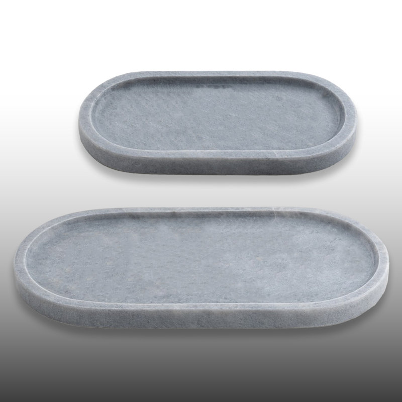 Ensemble de 2 plateaux de salle de bain ovales 100% marbre 2 pièces, Gris