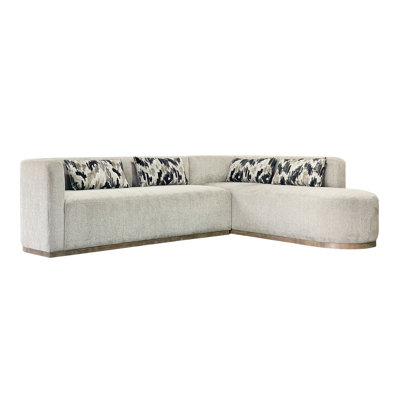Chaise longue 2 pièces avec support à ressorts sinueux, coussins enveloppants, hauteur d'assise de 50 cm, mousse de densité 1,8 pour une résilience à long terme, extérieur rembourré, revêtement beige, 6 places, profondeur de 213 cm, largeur de 229 cm.