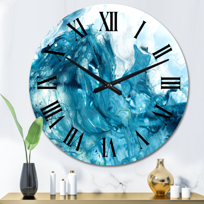 Turquoise liquide Art - horloge murale moderne, Moyen