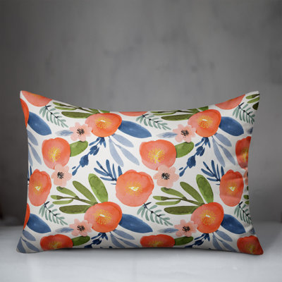  Watercolor Floral Outdoor Rectangular Pillow