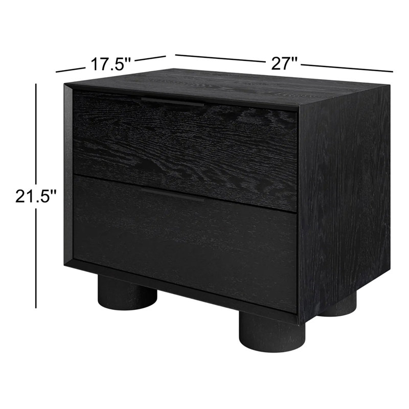 Addyson Wood 2 Drawer Nightstand, Black