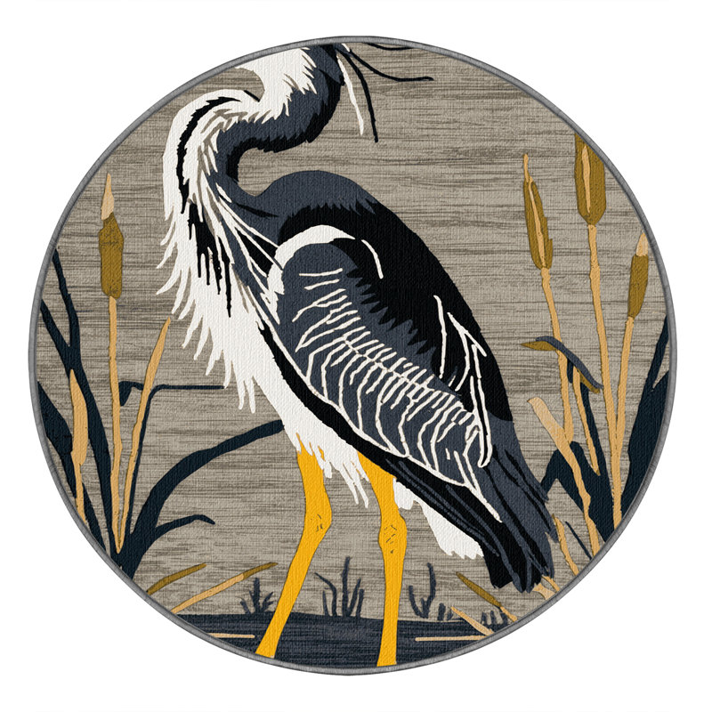 Washable Black crowned Night Heron Birds Area Rug, Round 3'