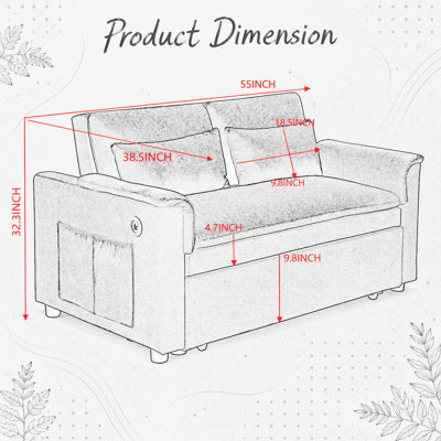 Canapé-lit gigogne polyvalent avec dossier réglable, ports USB, poches latérales et coussins lombaires, idéal pour recevoir des invités et les petits espaces.