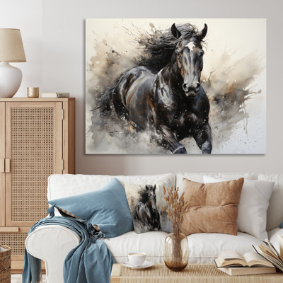 Grey Horse Majestic Monochrome Pointillism Framed On Canvas Print