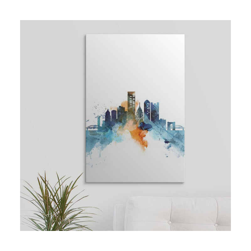 « pittsburgh aquarelle cityscape », impression, H 48 po x l 32 po x P 1,5 po, Toile