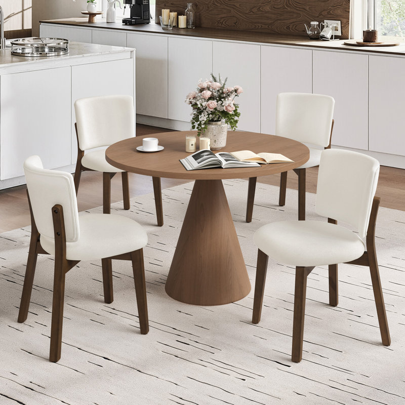 Chaise d'appoint rembourrée en bois massif Annika (ensemble de 4), 4, Beige, Marron foncé