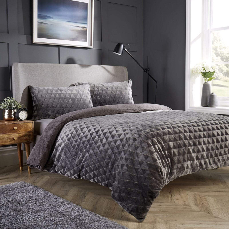 Polyester No Pattern Duvet Cover Set with Pillowcases, Double Duvet Cover Set + 2 Pillowcases, Grey