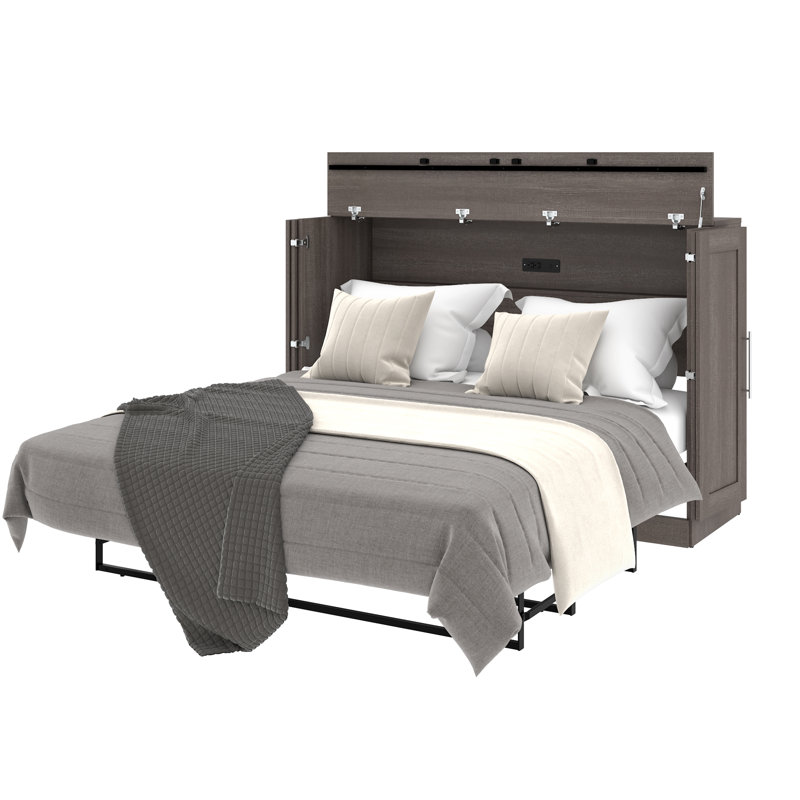 Lit armoire avec matelas Pur, Écorce gris, Grand