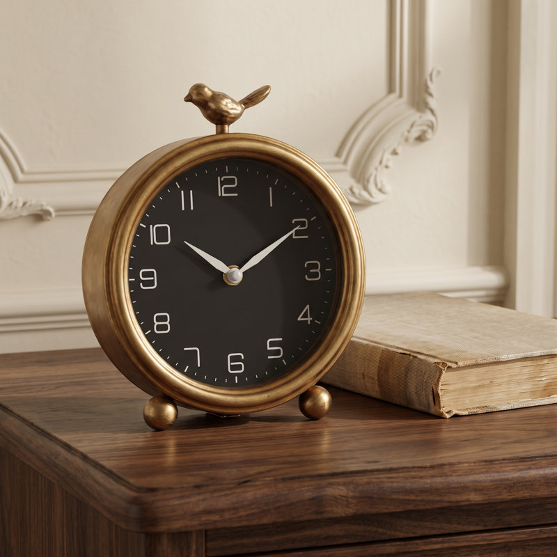 Horloge de table décorative vintage ENDORDAKA, motif oiseau, silencieuse, en métal fer, finition or antique, idéale pour le salon, la chambre à coucher, le bureau ou toute autre pièce de la maison. Cadeau parfait pour une pendaison de crémaillère.