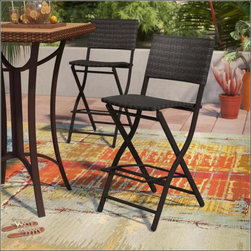 Tabourets de bar pliables d'extérieur en faux rotin, ensemble de 2 tabourets de bar en osier pour le jardin