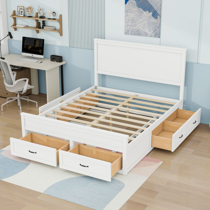 Base de lit plateforme 6 tiroirs, Blanc