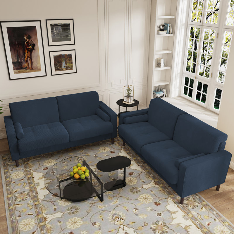 Carmelinda 62.6'' Corduroy Sofa, Navy Blue Corduroy