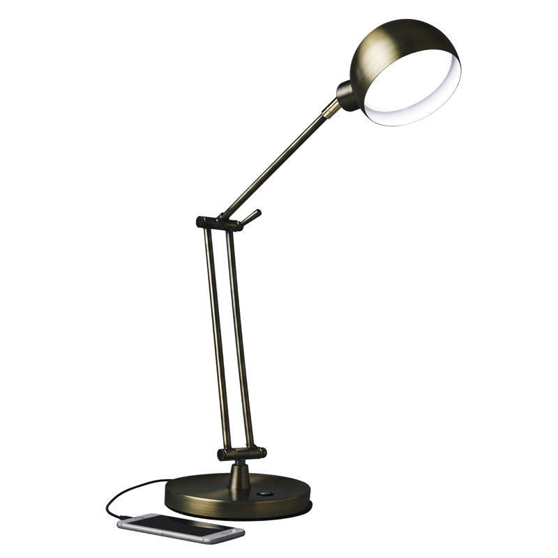 Lampe de bureau 18 po avec USB, Laiton antique