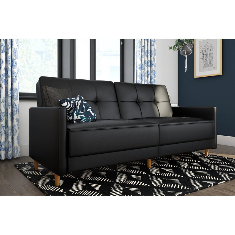 Everman 3 Seater Faux Leather Sleeper, Black