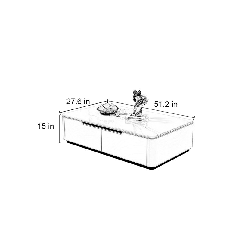 Table rectangulaire légère et luxueuse, H 15 po x L 51,2 po x l 27,6 po, Gris