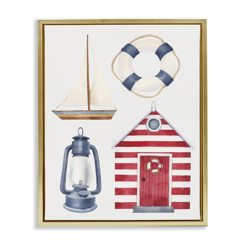 Art maritime sur toile flottant, "maritime" par Brooke Pajkurich, Cadre flottant métallique doré, H 31 po x l 25 po