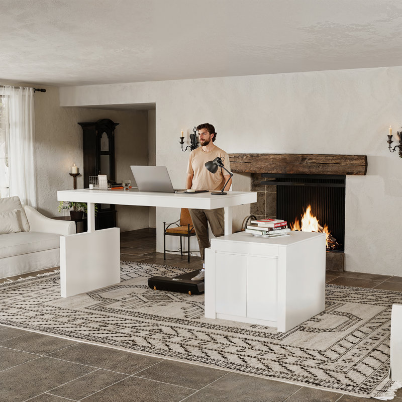 Bureau très large à hauteur réglable de 110 po avec armoire de rangement à double accès Cyril