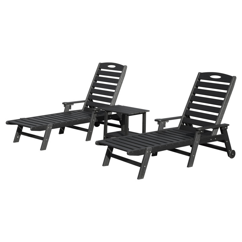 Pool Lounge Chairs with Table, Black