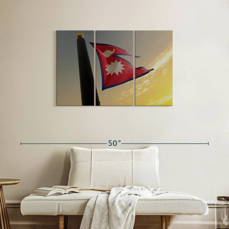Drapeau du Népal, ciel coucher de soleil, H 24 po x l 38 po